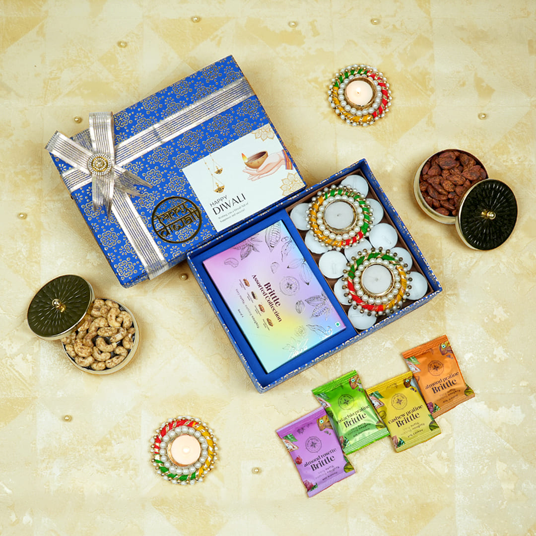 Corporate Diwali Gifts Online - Premium Diya and Chocolate Brittle Box